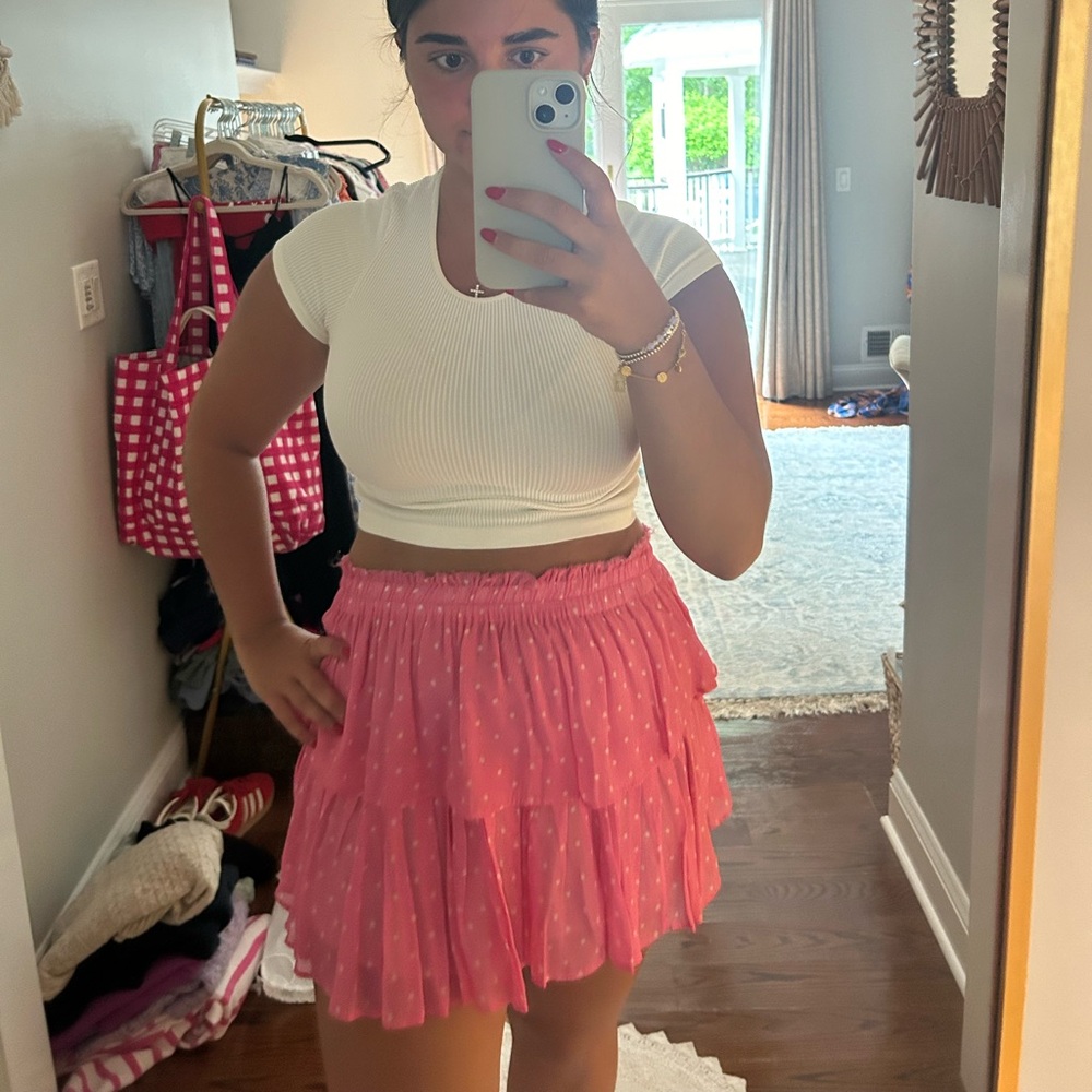 LOVESHACK FANCY pink polka-dot mini skirt!💗